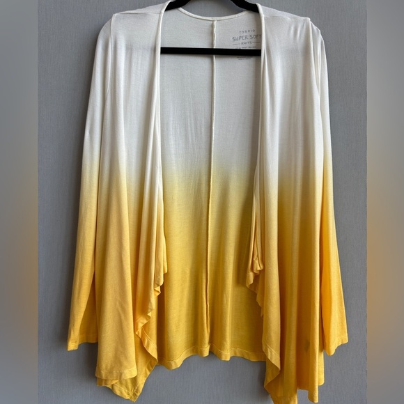 Torrid | Yellow Drape Front Cardigan | Yellow White Ombre Open Front Sweater - Picture 1 of 5